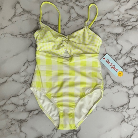 Cat & Jack Girls Gingham Check One-Piece Bathing Suit Swimsuit Size S - M - Picture 1 of 11